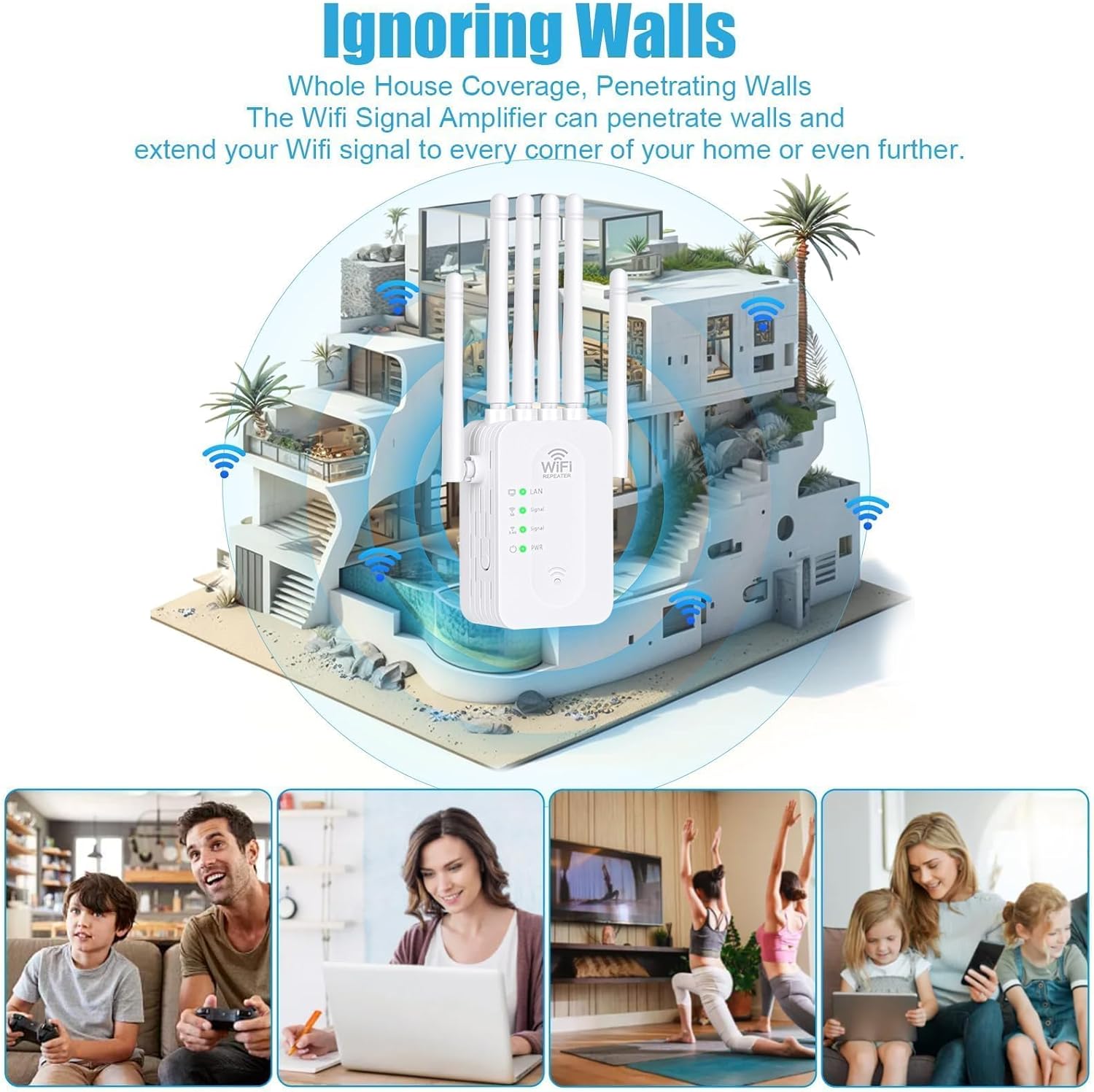 WiFi Extender Signal Booster, WiFi Extender with Ethernet Port WiFi Booster Up to 11800sq, 6 Antennas Extend WiFi Coverage 360°,WiFi Extenders Signal Booster for Home and Outdoors.