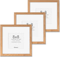8 x 8 Oak Wood Picture Frames, Set of 3, Square Photo Frame 8x8 for Wall, 8x8 Frame Matted to 4x4 - Real Tempered Glass, 8"x8" Picture Frames (Natural Oak Color, 3 Pack)