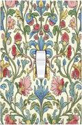 Decorative Light Switch Cover Boho Red Floral Morris Plant Leaves 1 Gang Single Toggle Device Electrical Faceplate Switchplates Decorator Outlet Wall Plate For Farmhouse Cabin Decor