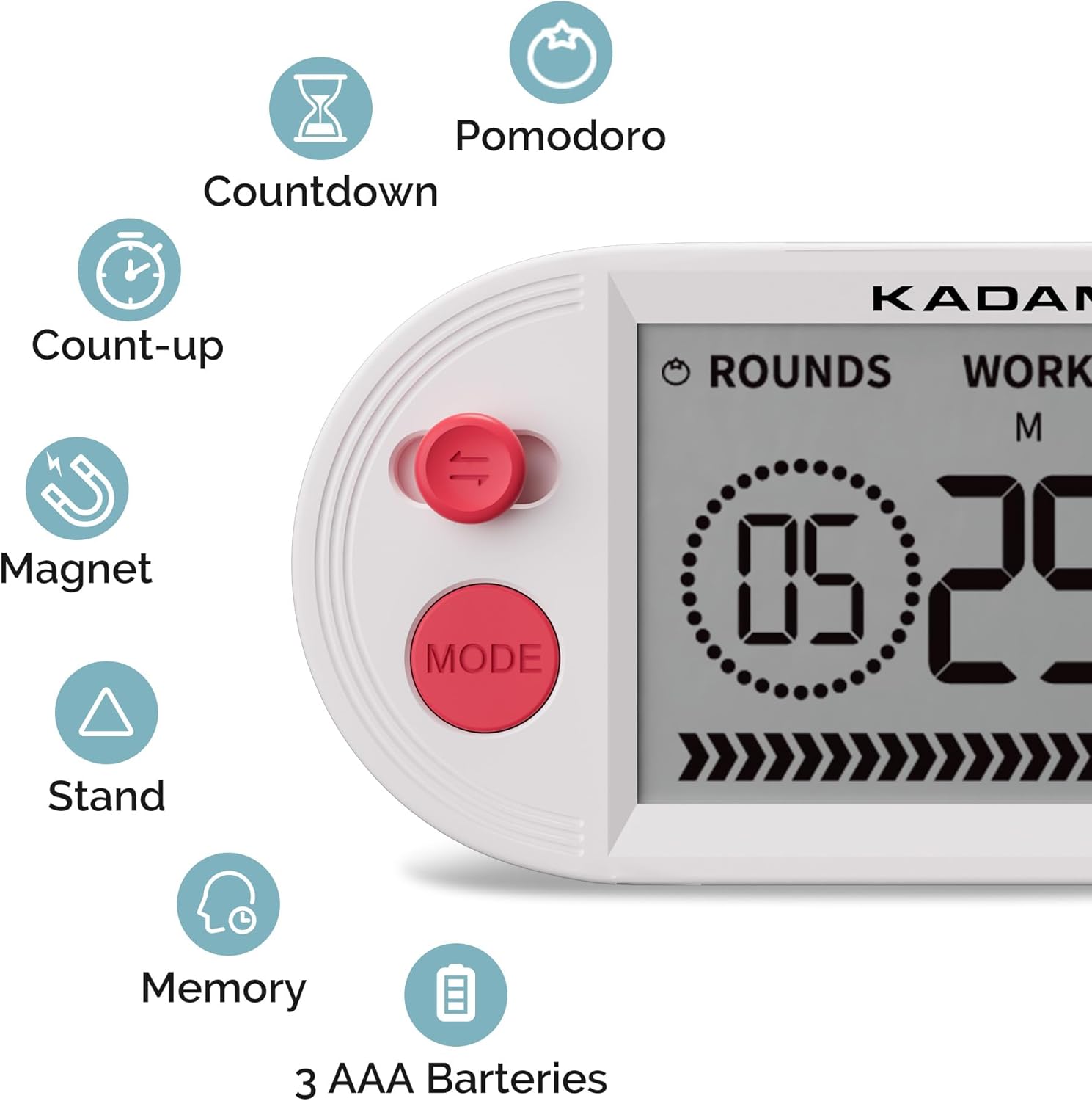 KADAMS Pomodoro Timer for Productivity Interval Countdown for Study Exams Gym Workouts Exercise HIIT Tabata -Magnets, Stand (Red)