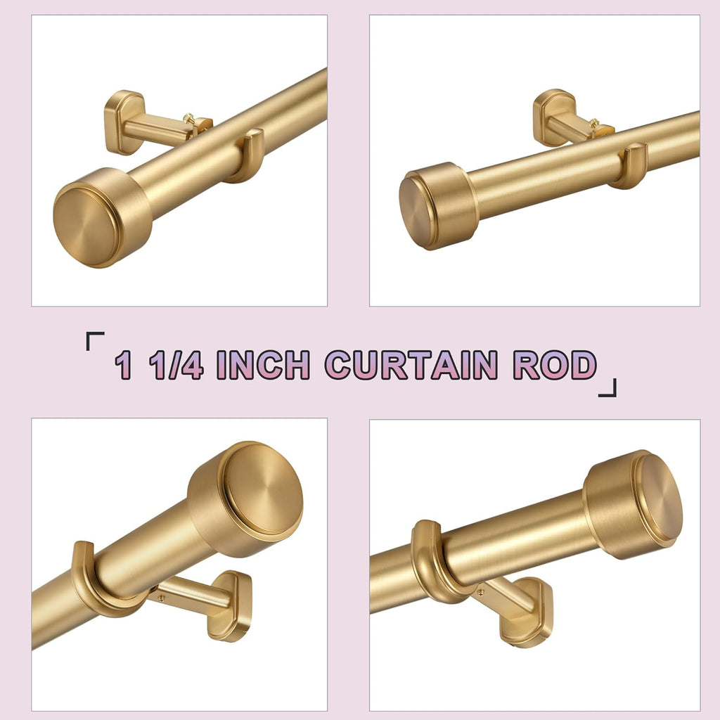 Heavy Duty Curtain Rods,1 1/4" Large Diameter Premium Nonadjustable Curtain Rod,42in/3.5ft Custom Window Treatment Rods with Durable Aluminum Brackets and End Caps,Gold Finish