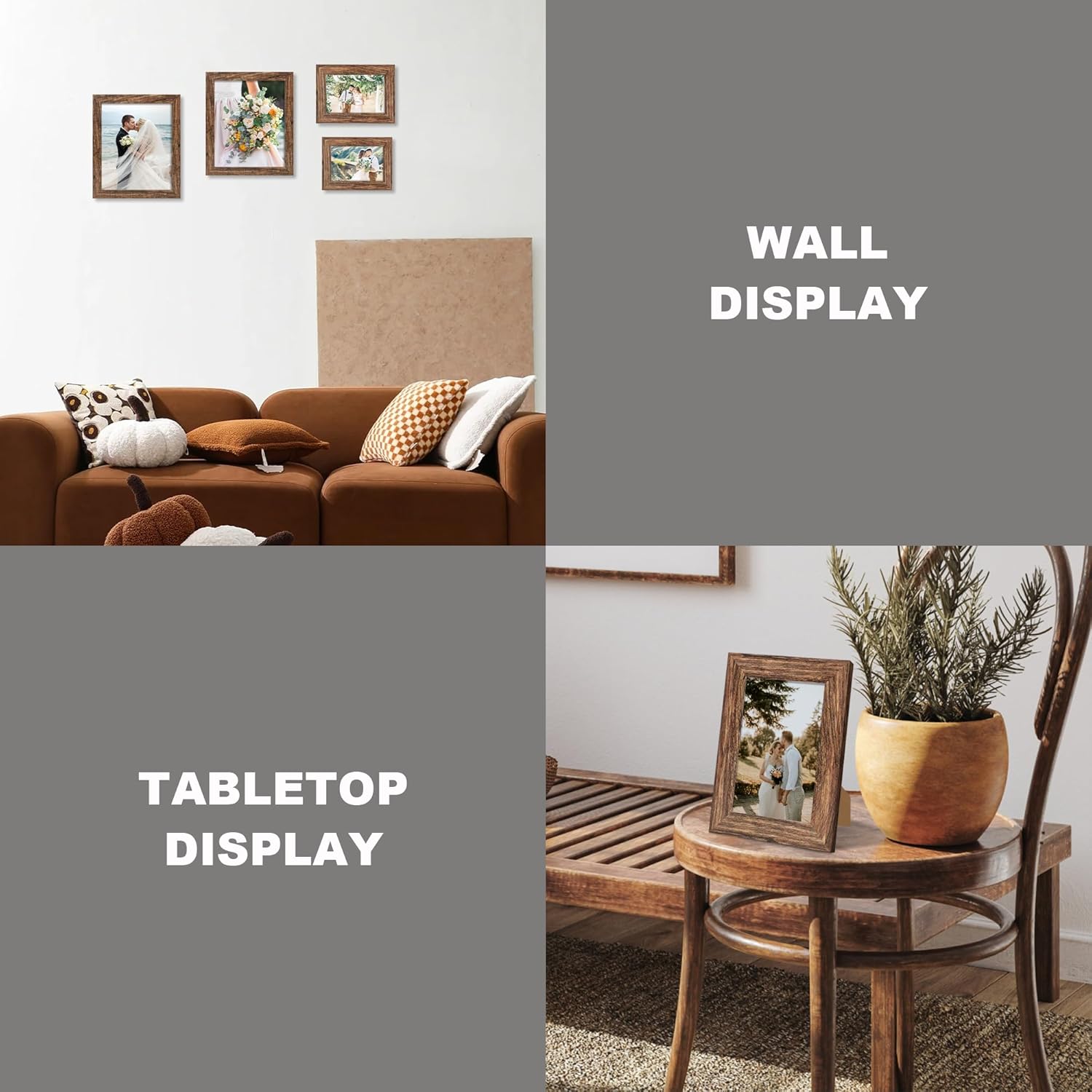 iRahmen 8x10 Picture Frame Set of 4, High Definition Glass Brown Frame, 8 x 10 Wood Rustic Picture Frames for Horizontal or Vertical Table Top and Wall Mounting