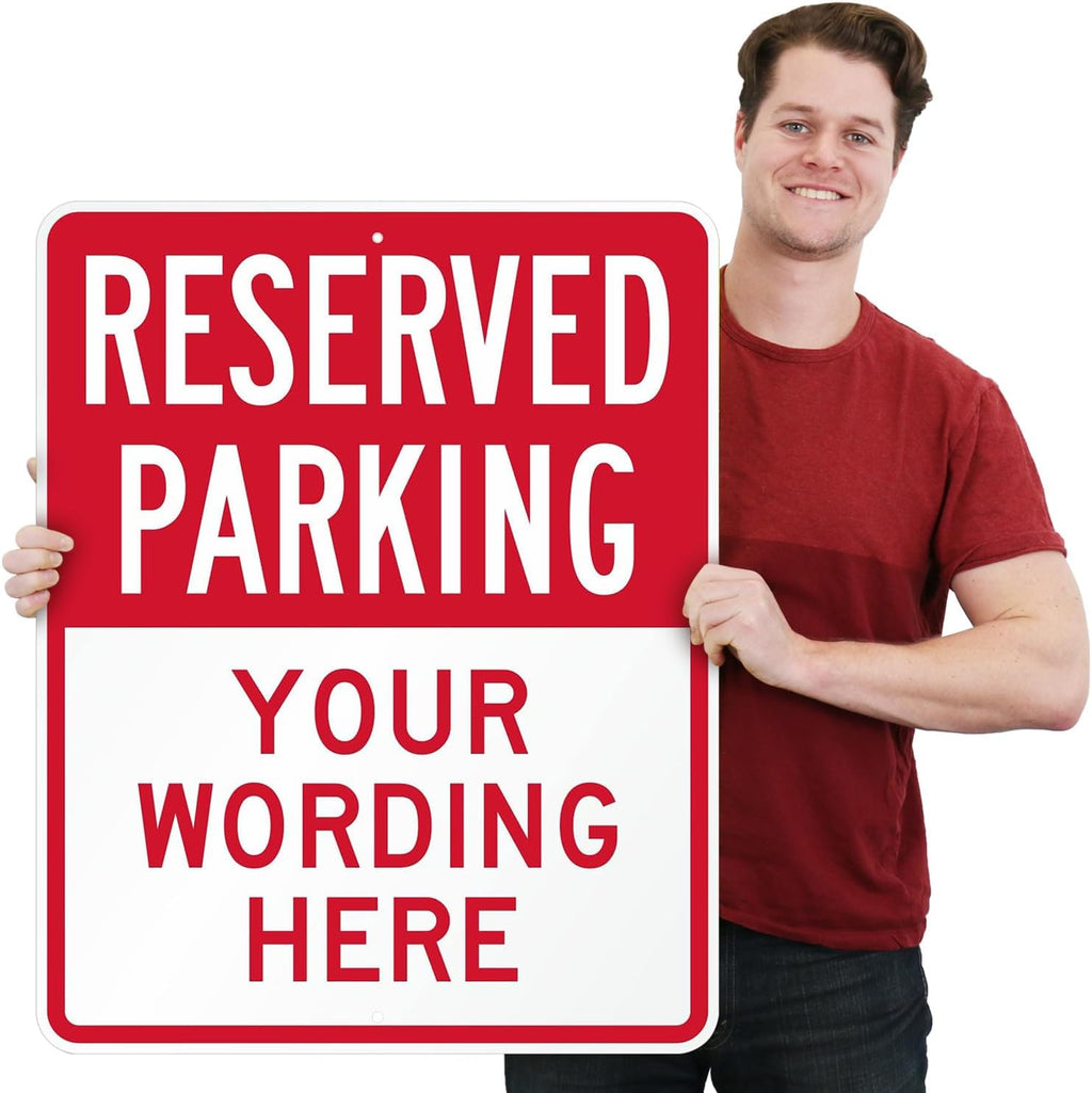 SmartSign 30 x 24 inch Custom “Reserved Parking” Metal Sign - Add Text, 80 mil Laminated Rustproof Aluminum, Red and White, Made in USA