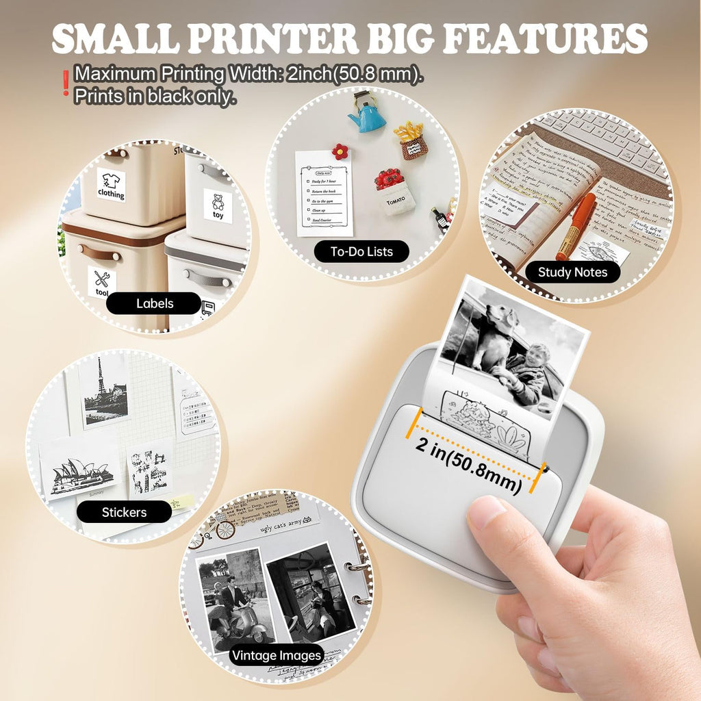 iDPRT S1 Portable Sticker Printer, Mini Thermal Printer with 1 Roll Paper, Bluetooth Inkless Printpods, Pocket Label Maker Suitable for Study Notes, Graphics, Students, Kids Gift, Free App, Grey