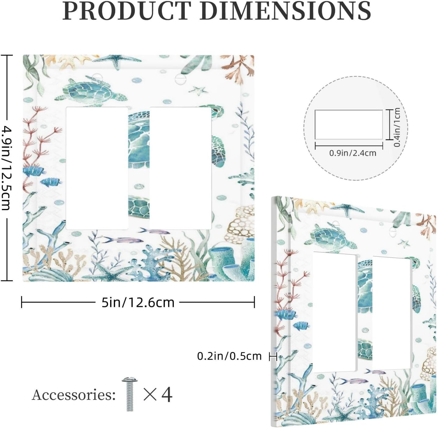 Sea Turtle Ocean Starfish Fish Coral Pearl Decorative Outlet Covers 2 Gang Double GFCI Rocker Electrical Wall Panels Light Switch Cover Plate for Bathroom Kids Room Decor