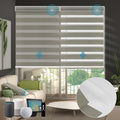 SmartWings Motorized Zebra Shades with Valance Work with Homekit Thread Alexa Z-Wave Smart Dual Layer Shades with Remote Control, Automatic Horizontal Window Blind, 90% Blackout 95mm Astrid Coffee