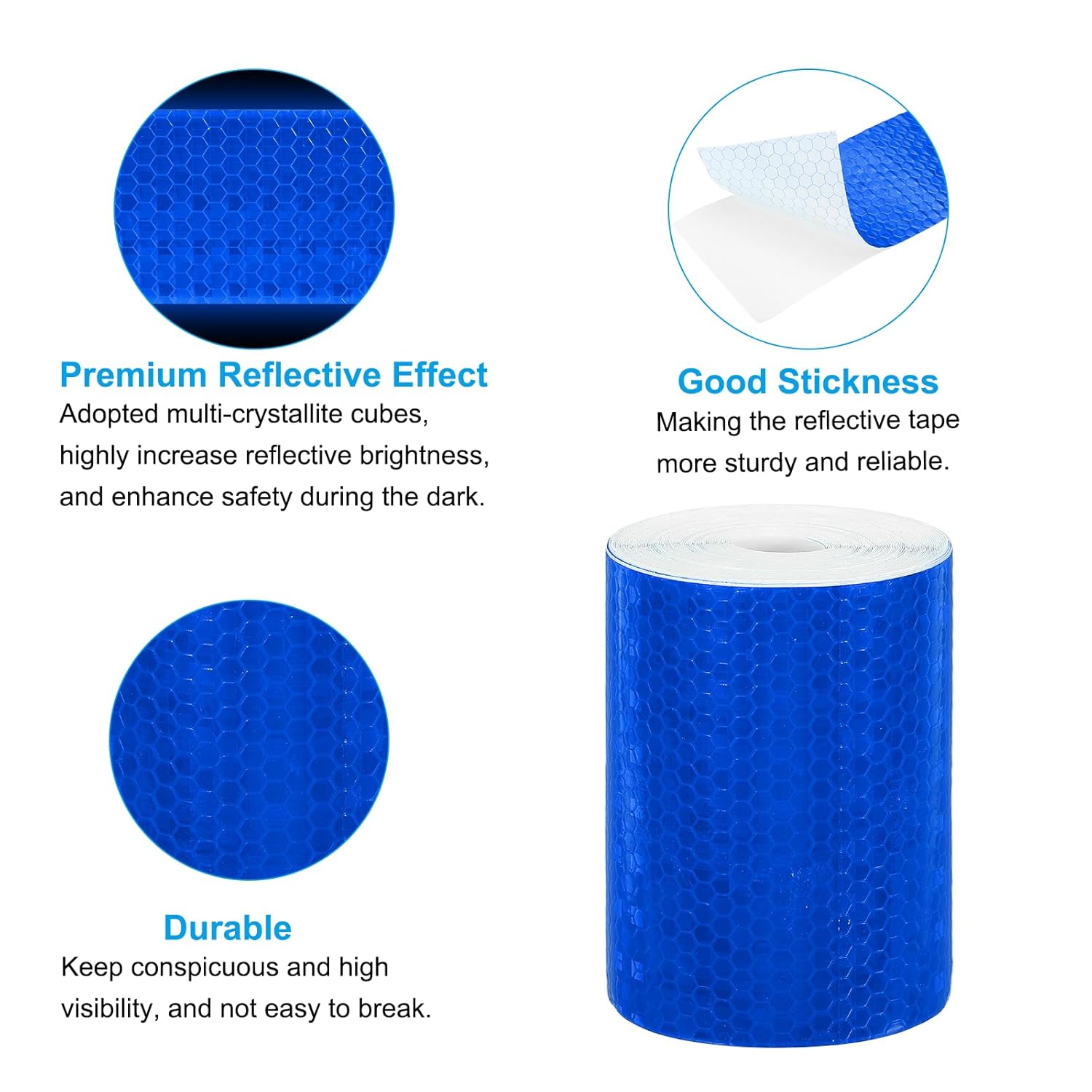 PATIKIL 4 Inch x 33 ft Reflective Tape, 1 Roll Waterproof Self Adhesive High Visibility Caution Warning Safety Tape Reflector with Scraper for Trucks Trailers Cars, Blue