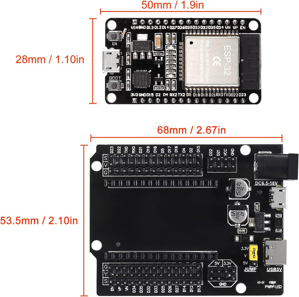 3 Set ESP32 ESP-32S WiFi Development Board NodeMCU ESP-WROOM-32 Microcontroller with ESP32 GPIO Breakout Board 30Pin Type-C Micro USB Dual Interface ESP32 Shield 30P Expansion Board