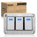 Nilight 3 Gang Rocker Switch Panel 3 Pin On Off Pre-Wired Blue LED Waterproof Aluminum with DIY Stickers for 12V 24V Automotive Cars Marine Boats UTV Truck Jeeps