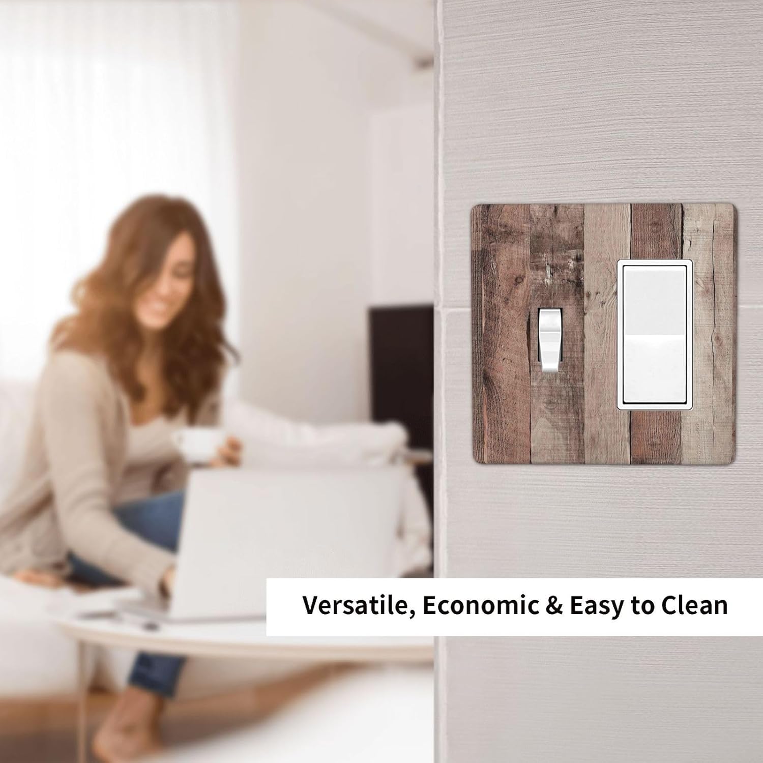 Outlet Covers Retro Wood Brown Farmhouse Barn Wooden 1 Toggle 1 Rocker Combination Decorative Wall Plate Electrical Switch Plates Light Switch Cover Plate for Farmhouse Cabin Decor