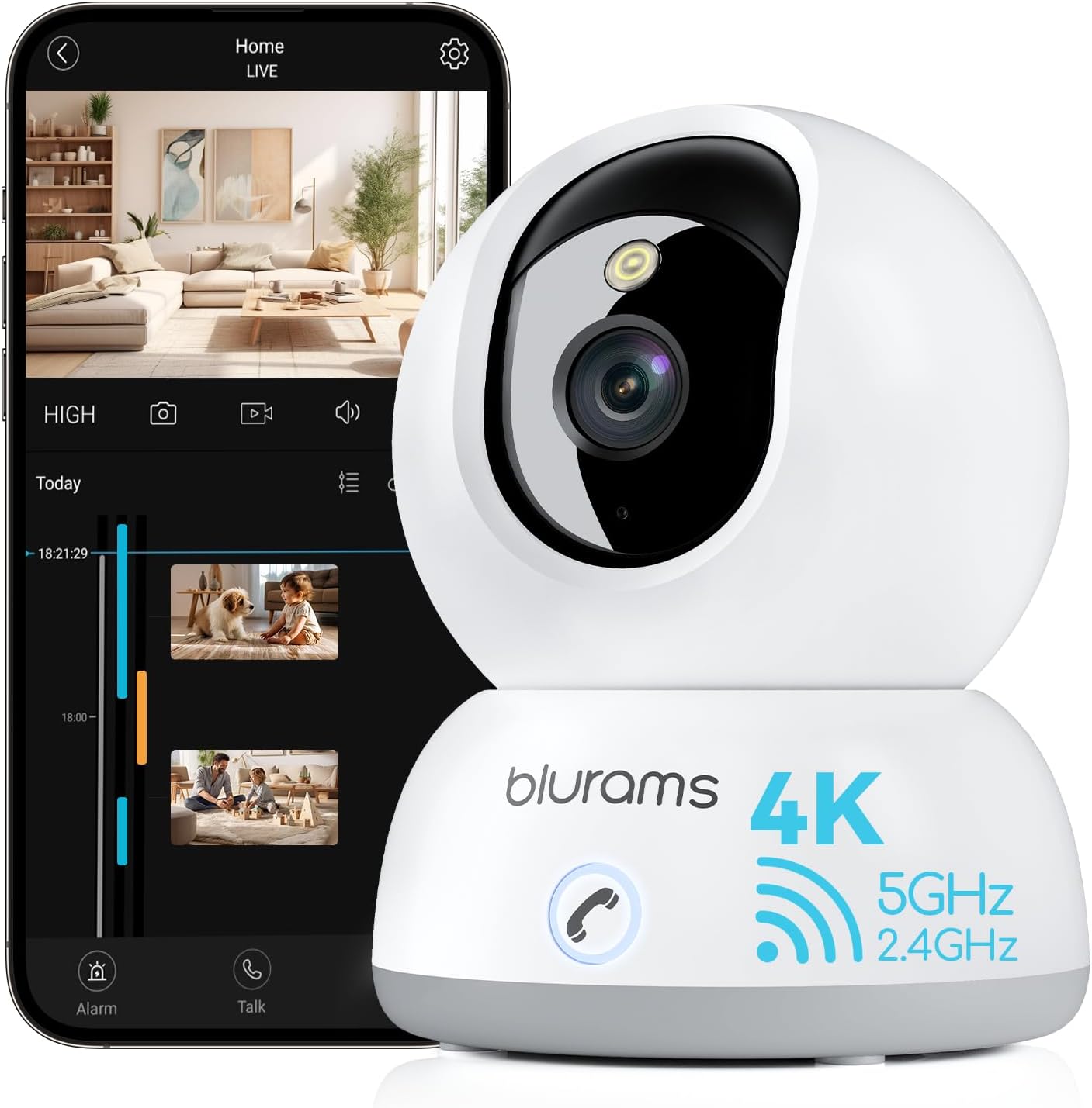 blurams Cameras for Home Security, 2K Pet Camera with Phone App, 360° PTZ Indoor Cameras, 2-Way Talk, Motion Tracking, Color/IR Night Vision, Compatible with Alexa, 8MP, Wi-Fi 6