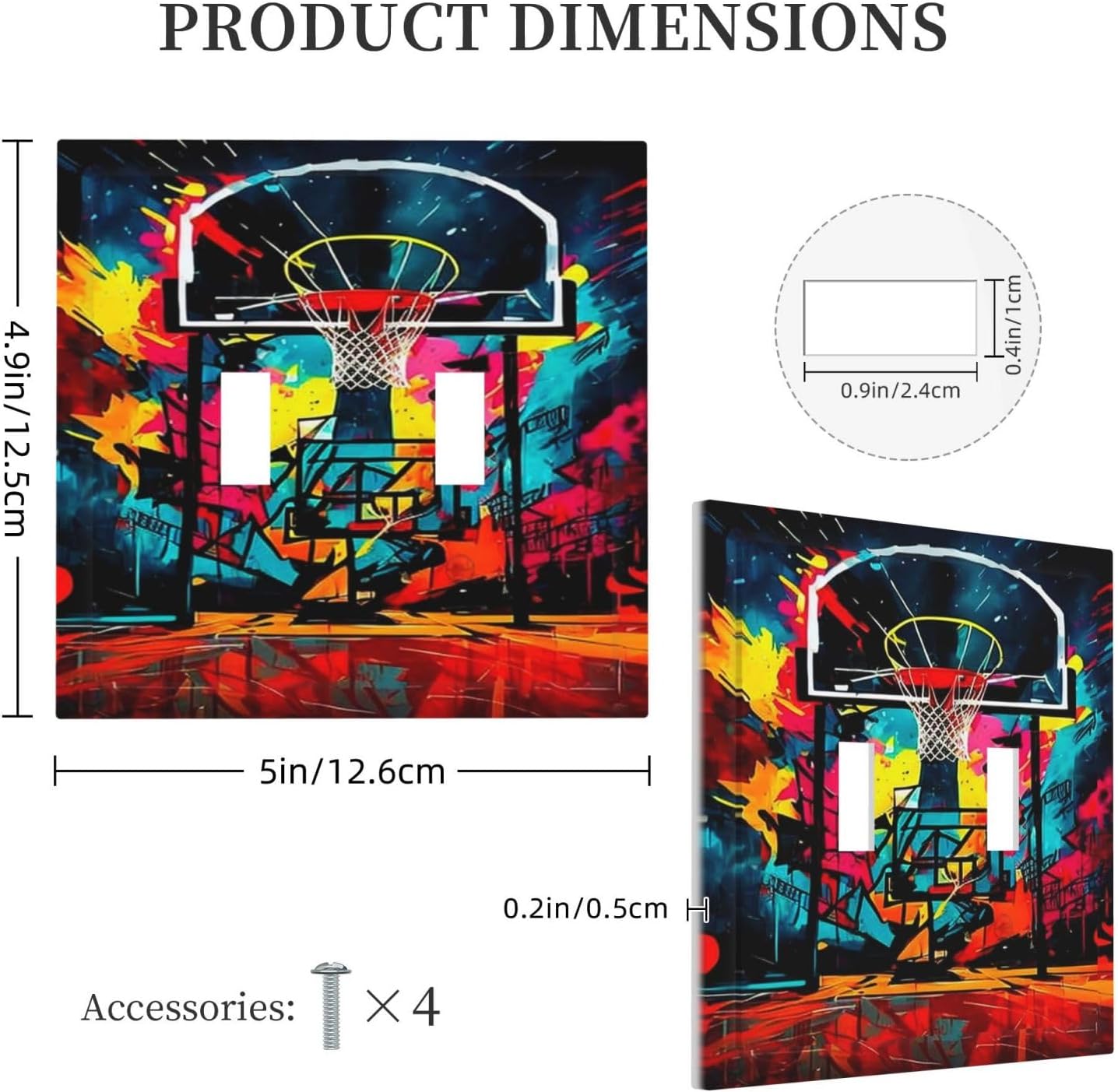 Colorful Graffiti Basketball Sport Basket Hippie Double Toggle Light Switch Covers 2 Gang Wall Plate Dual Decorative Switchplate Electrical Faceplate for Country Bathroom Bedroom Decor