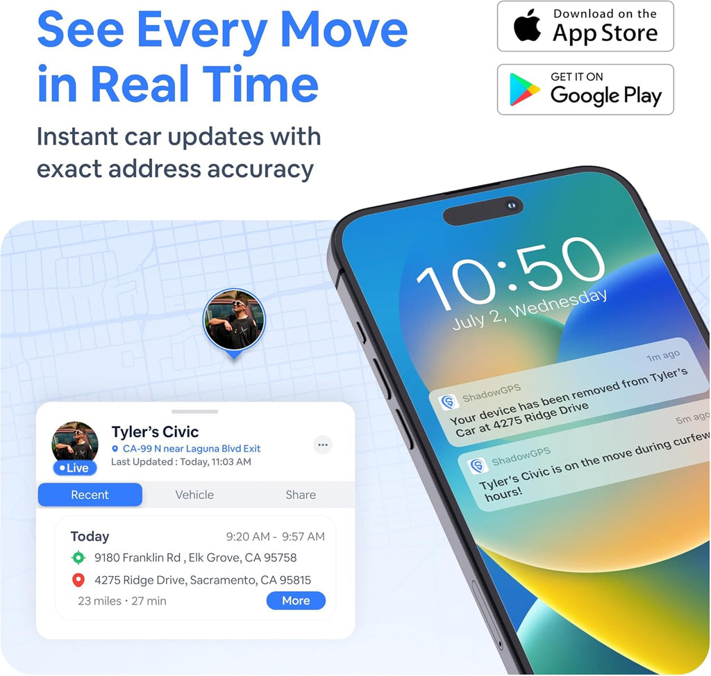 Real-Time OBD2 GPS Car Tracker – $12/Month with 6 Prepaid Months – Plug & Play Device for Families, Teens & Businesses with Trip History, Driving Alerts & GeoFence – Accurate, Easy Setup