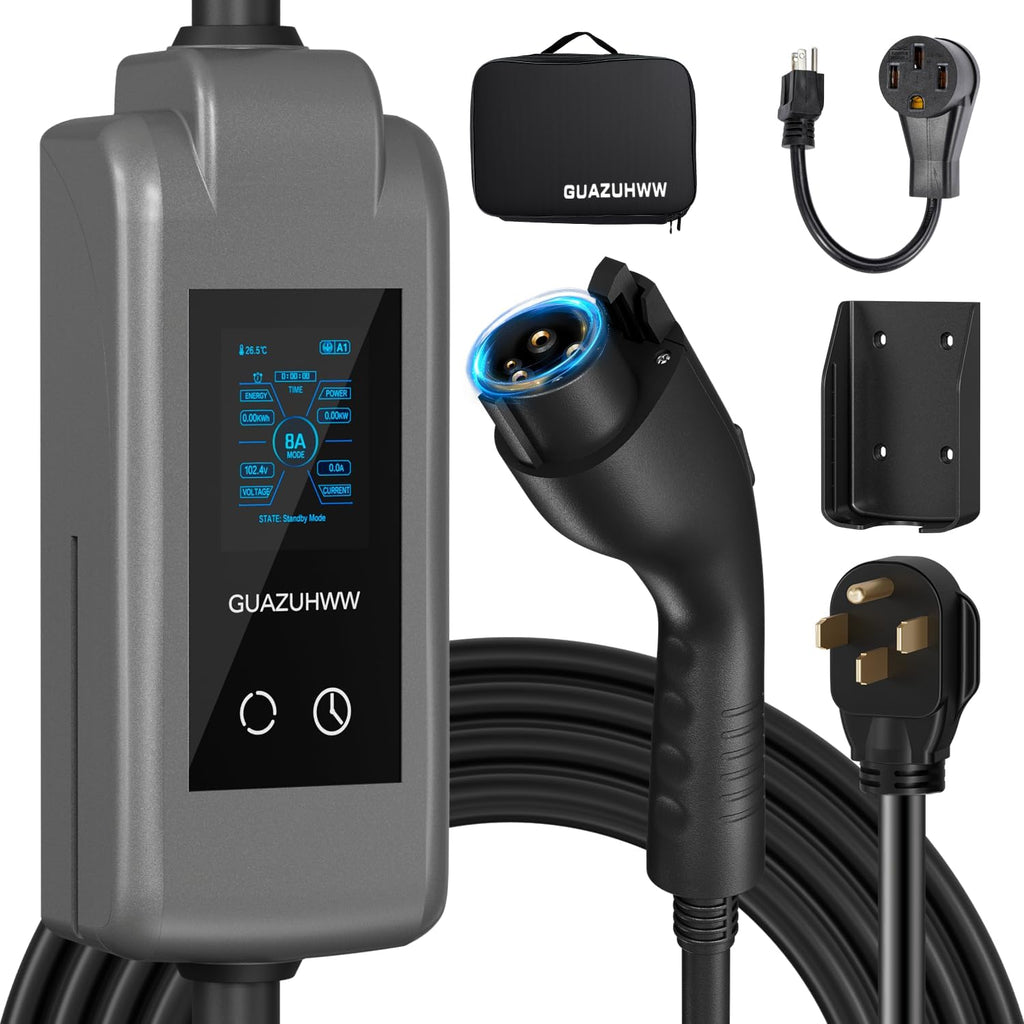 Level 2 EV Charger, 8X Faster Charging, Portable & IP66 Waterproof, NEMA 14-50 Plug for Home Garage & Outdoor Camping, Compatible with J1772 EVs (Tesla with Adapter) (40, Amps)