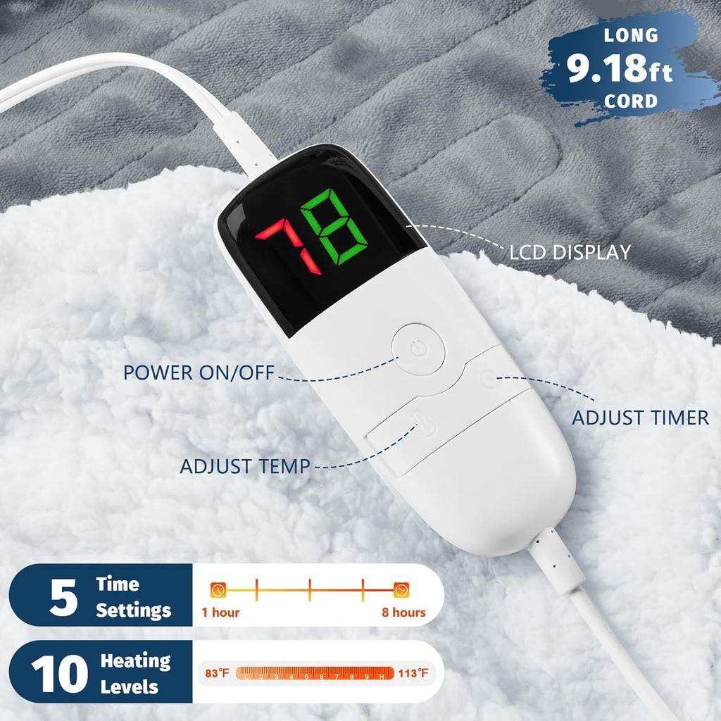BOMOVA Heated Electric Blanket Twin - 62" x 84" Heating Blanket with 10 Heating Levels & 8 Hours Auto Off, Warm Flannel Blanket, Christmas Birthday Gifts for Women