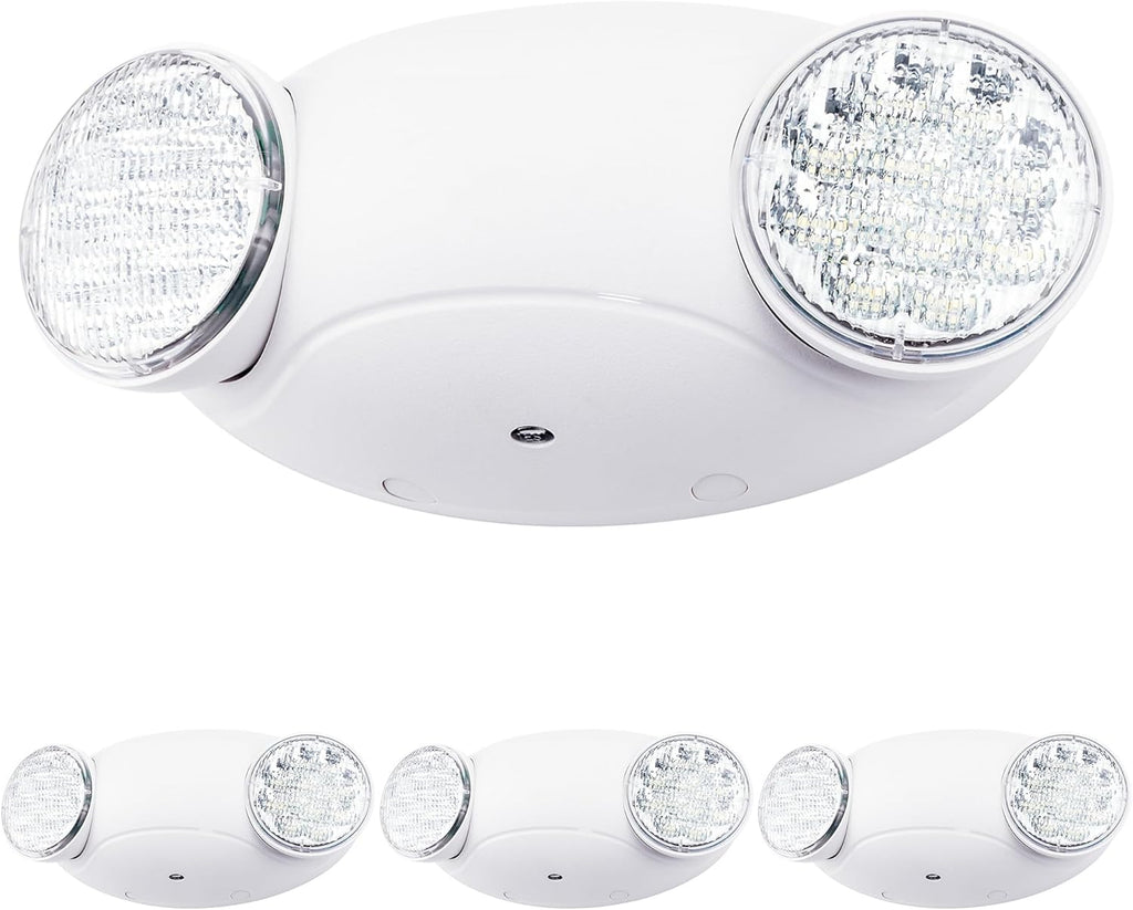 LIT-PaTH LED Emergency Lighting Fixtures with 2 LED Bug Eye Heads and Back Up Batteries- US Standard Exit Light, UL 924 and CEC Qualified, 120/277 Voltage, White, 4-Pack
