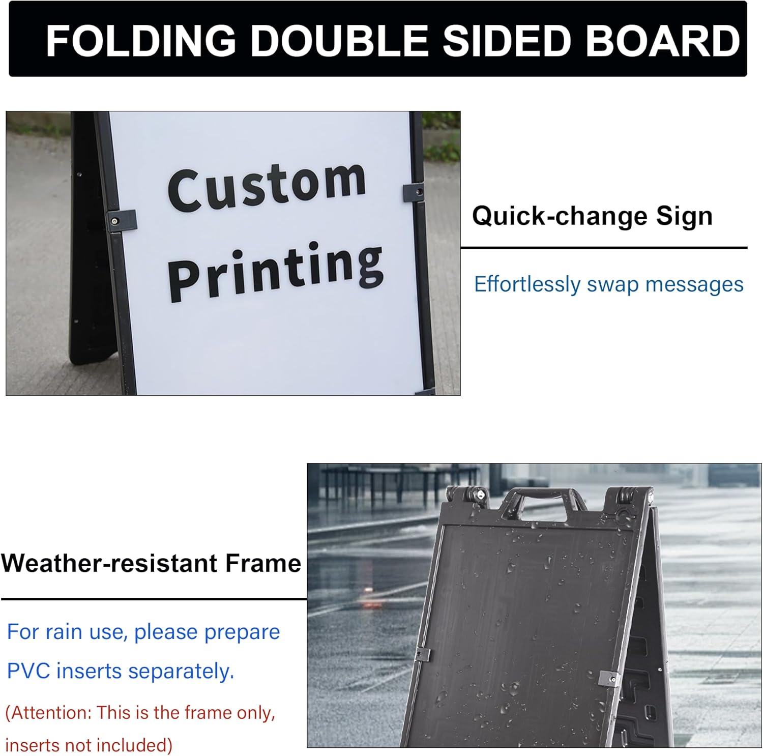 OrangeStar A-Frame Sidewalk Sign 24 x 36 Inch Folding Double Sided Sandwich Board Plastic Outdoor Advertising Signboard for Restaurant, Business, Events, Grey (Frame only)