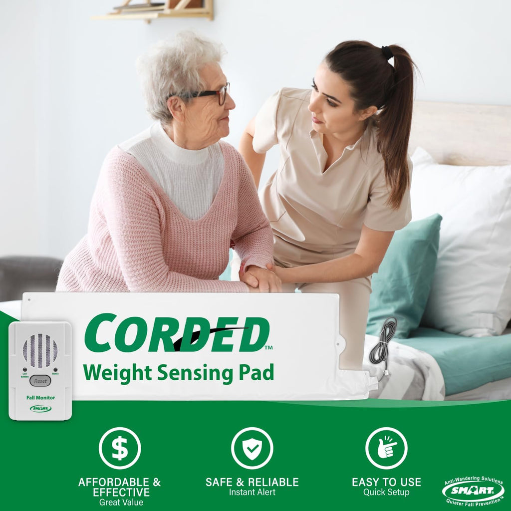 Smart Caregiver® Bed and Chair Exit Alarm System for Fall/Wandering Prevention – Know When They get up! Includes Monitor with 10in x 30in Bed Sensor Pad and 10in x 15in Chair Sensor Pad