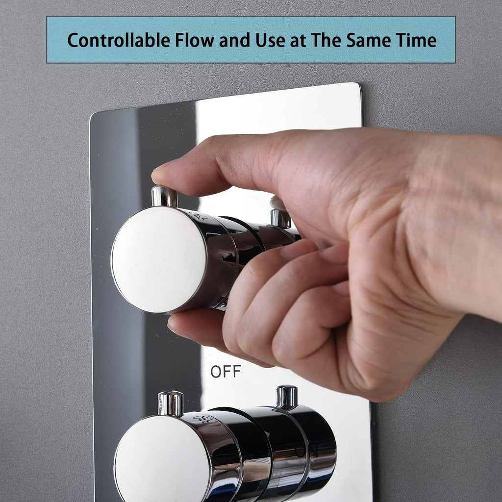 Modern Thermostatic 3 Way Shower Valve Replacement, Bathroom Concealed Brass Mixer Mixing Shower Diverter Valve Kit in Chrome, Can Run Together