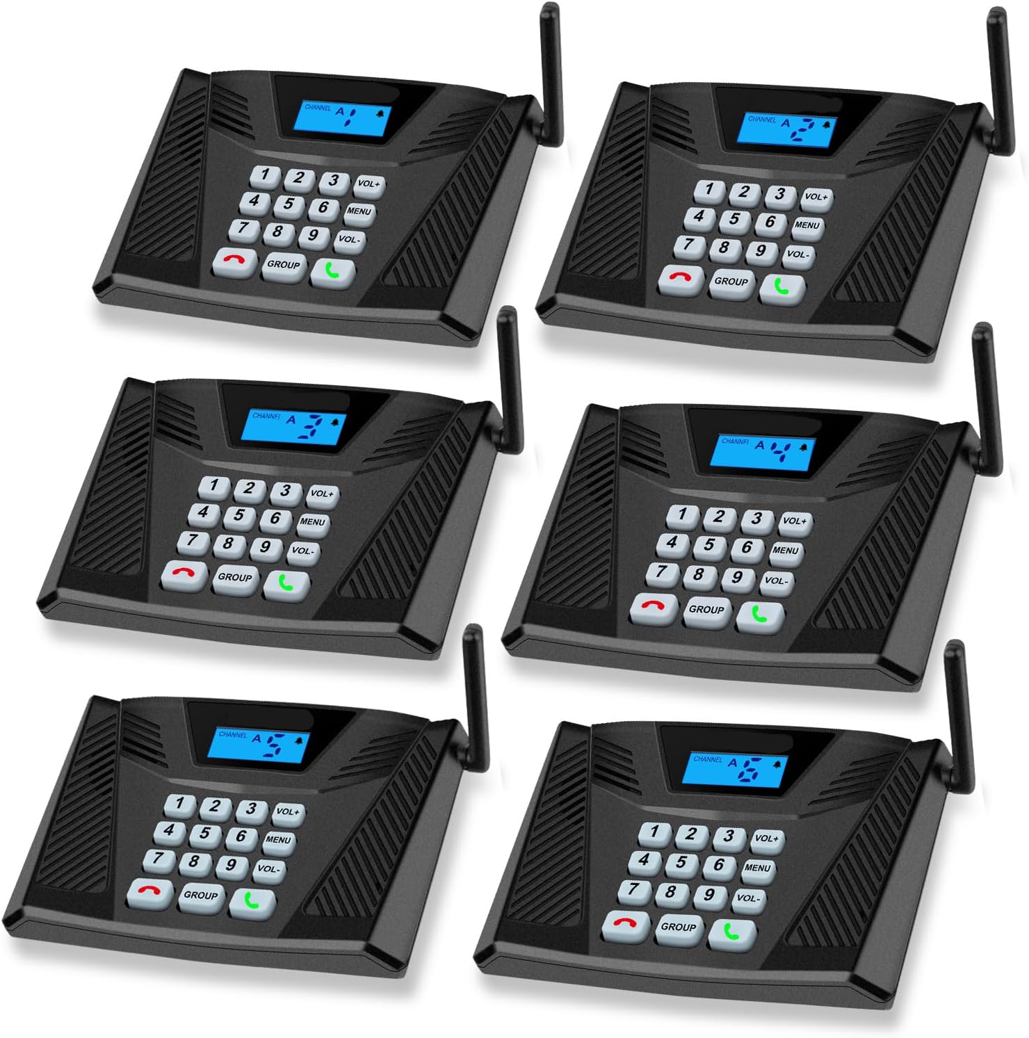 Intercoms Wireless for Home, Upgraded 5300ft Intercom 9 Channel 2 Code, Full Duplex Hands Free Talk Wireless Intercom System for Home Elderly Office with Auto Answer(6Packs, Black)