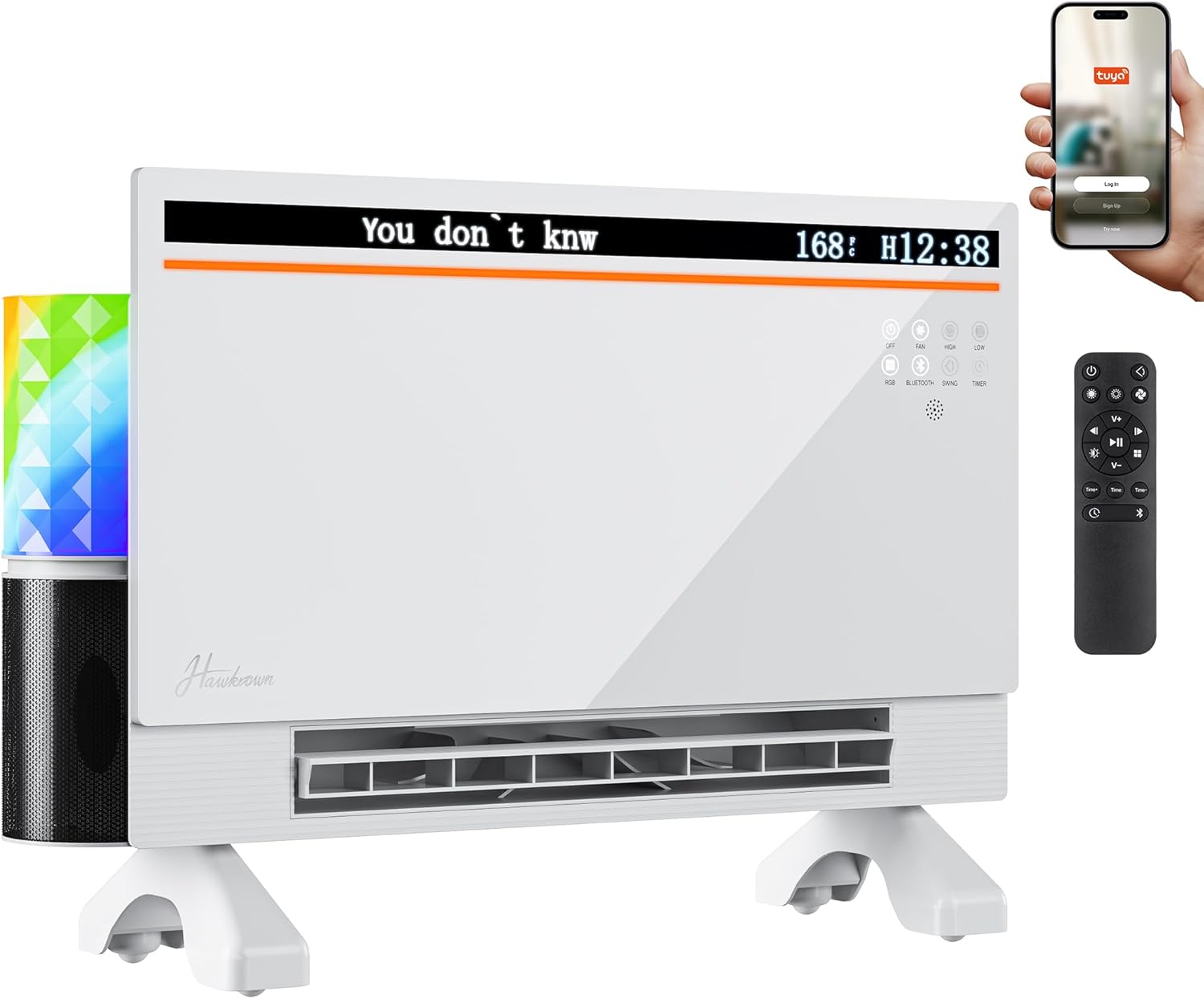 1800W Smart Panel Space Heater with Bluetooth Speaker,Play Music & Lyric Display & RGB Lights, 6-in-1 Heater Fan, App/Voice/Remote/Touch Control, Wall-Mount or Freestanding, Works with Alexa