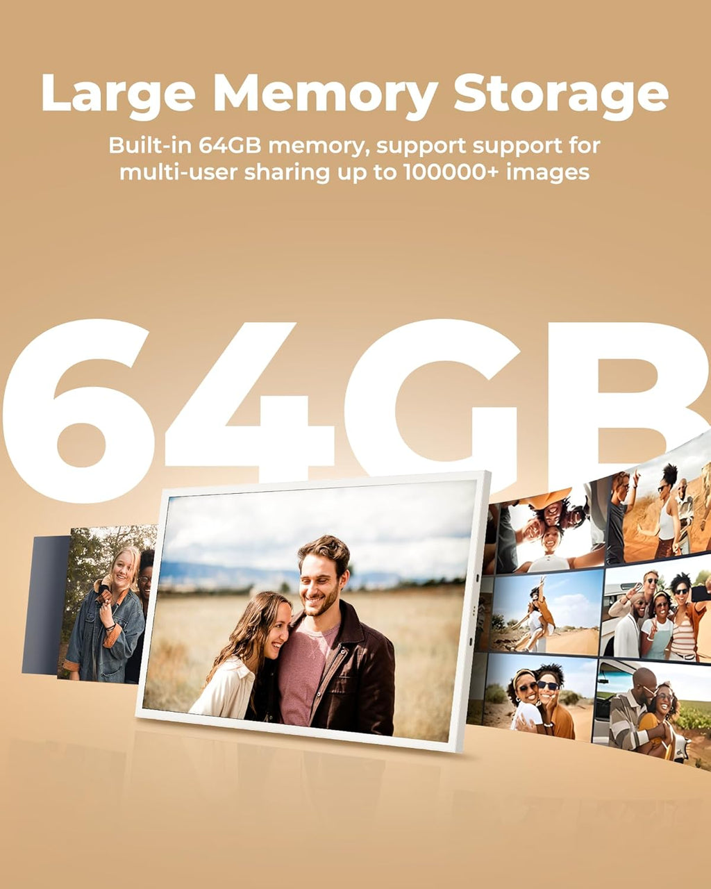 NGTeco WiFi Digital Picture Frame with 64GB Storage, 10.1" HD Touch Screen Digital Photo Frame, 5000mAh Battery, Share Photos/Videos Instantly via Frameo App