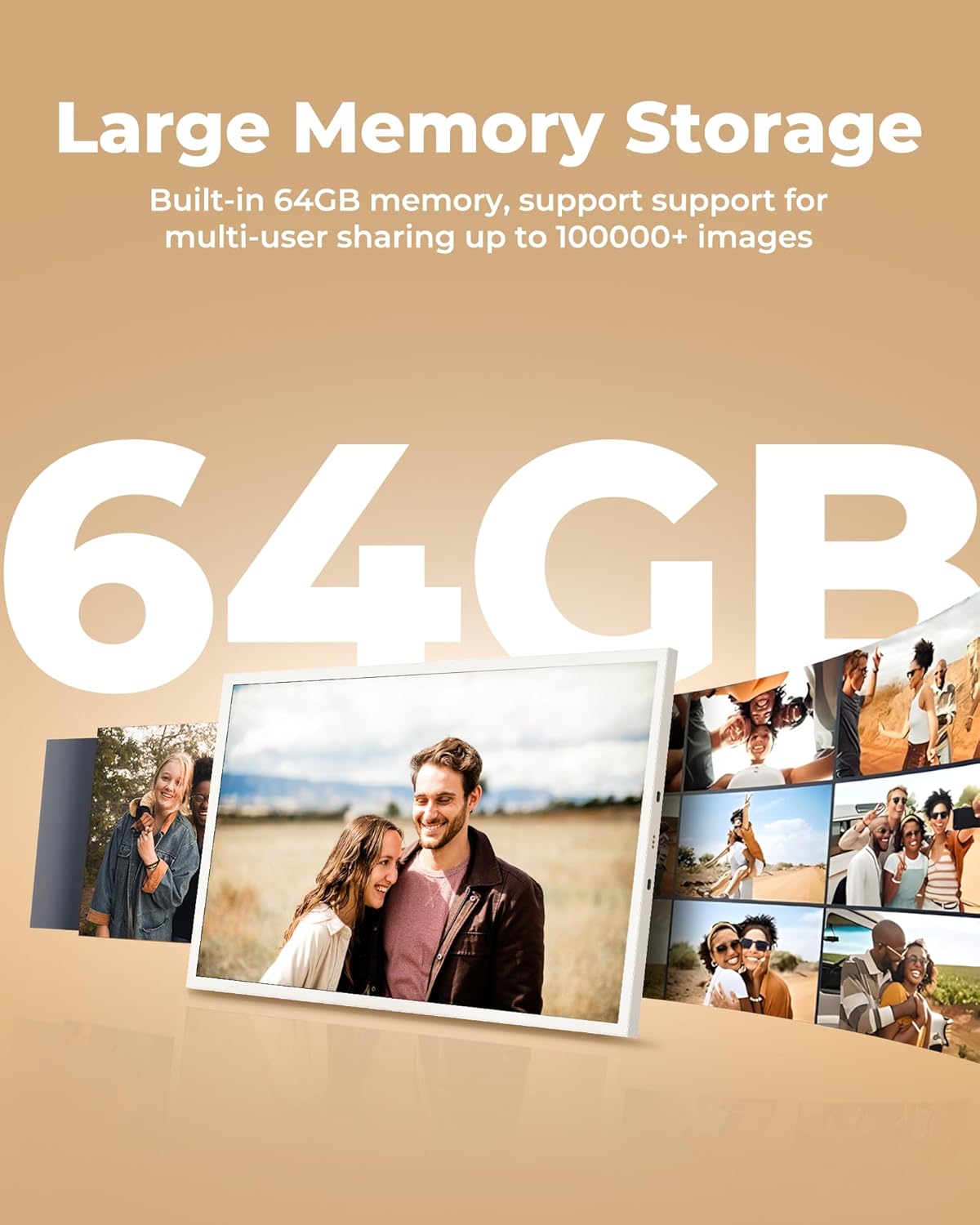 NGTeco WiFi Digital Picture Frame with 64GB Storage, 10.1" HD Touch Screen Digital Photo Frame, 5000mAh Battery, Share Photos/Videos Instantly via Frameo App
