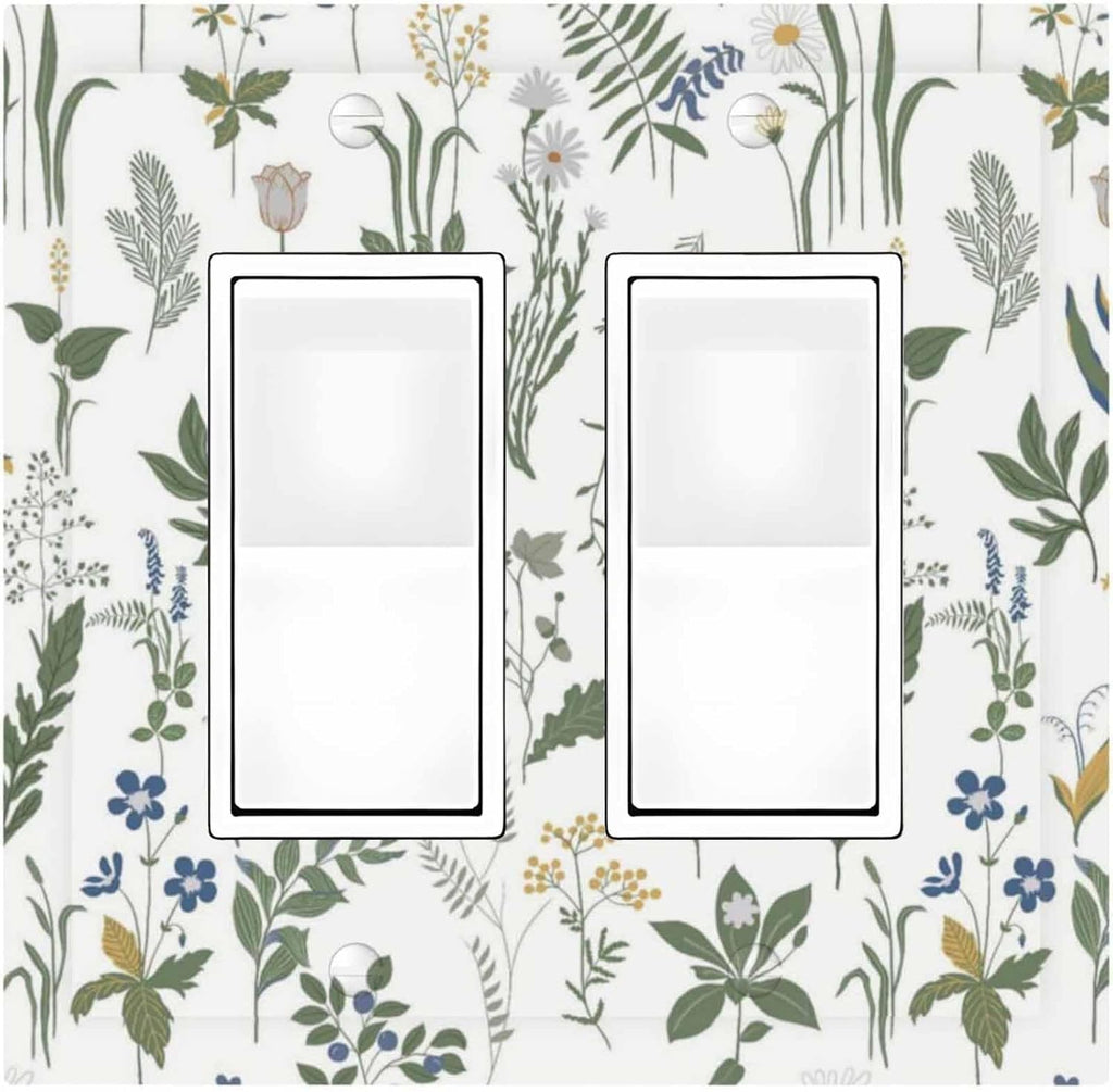 Decorative Outlet Covers Floral Green Leaf Plant Flowes 2 Gang Double Gfci Rocker Electrical Wall Panels Light Switch Cover Plate For Bed Room Farmhouse Decor