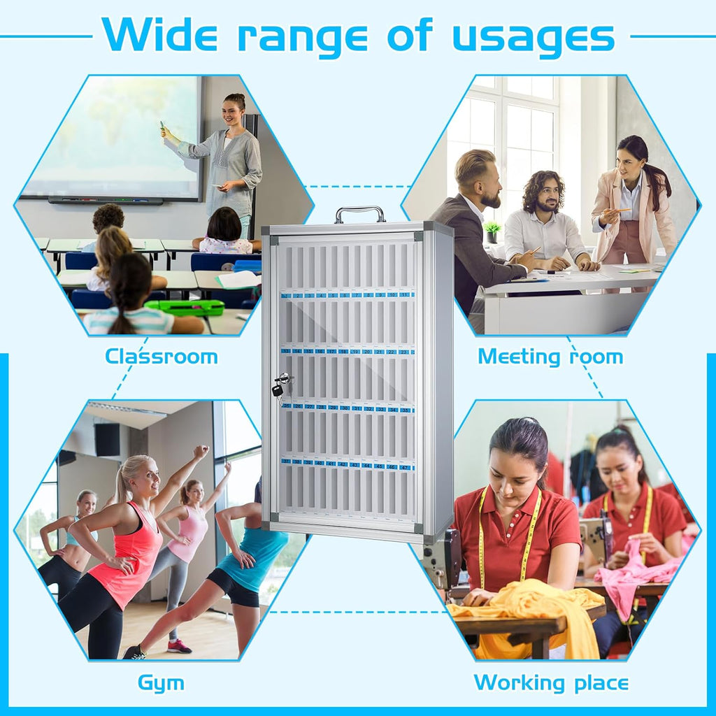 Amylove 60 Slots Cell Phone Locker Cabinet Aluminum Alloy Pocket Chart Storage Locker Box Cabinet Wall-Mounted Cell Phones Storage Box with Handle for Office Classroom Gym (White)