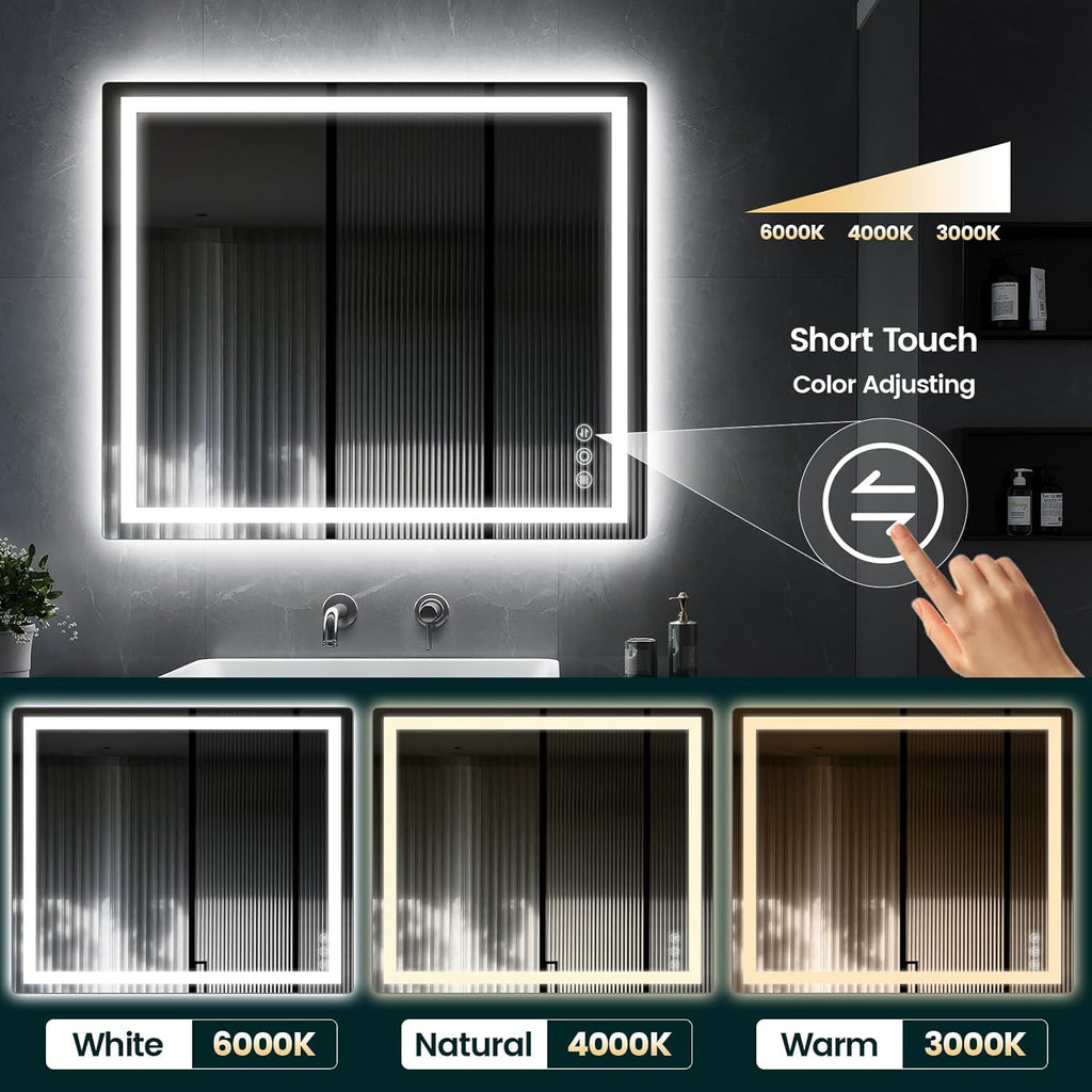 30"x 36" Bathroom Mirror for Over Sink, Anti-Fog LED Bathroom Mirror with Lights, Memory 3 Colors Modes & Dimmable Bathroom Vanity Mirror