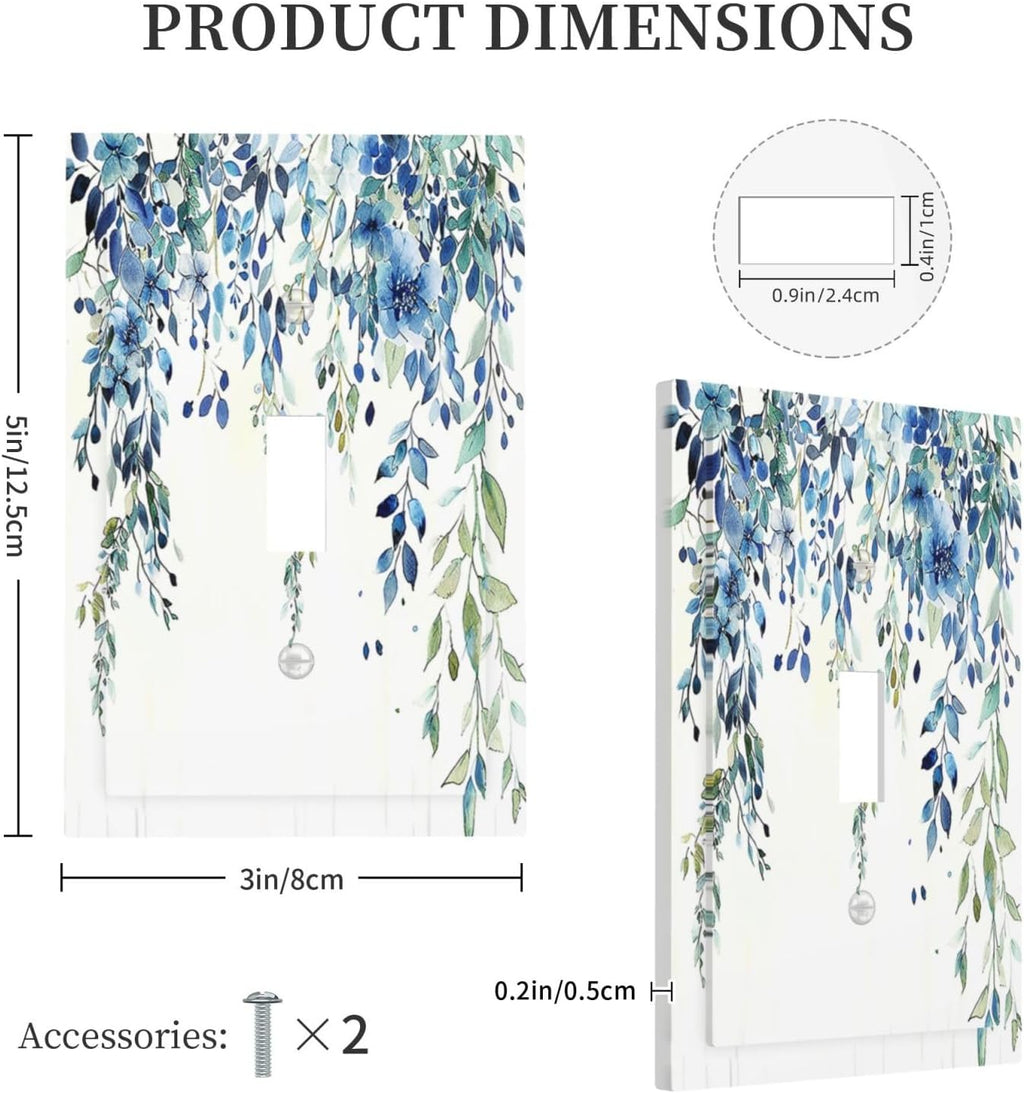 Decorative Light Switch Cover Boho Vintage Flowers Blue Green Sage 1 Gang Single Toggle Device Electrical Faceplate Switchplates Decorator Outlet Wall Plate for Bedroom Farmhouse Decor