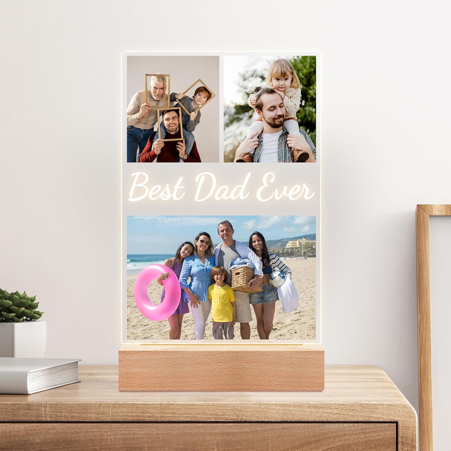 Custom Picture Frames with Photo, Personalized Photo Frame with Night Light, Customized Photo Frames, Personalized Valentines Day Gifts for Dad Baby Kid Family