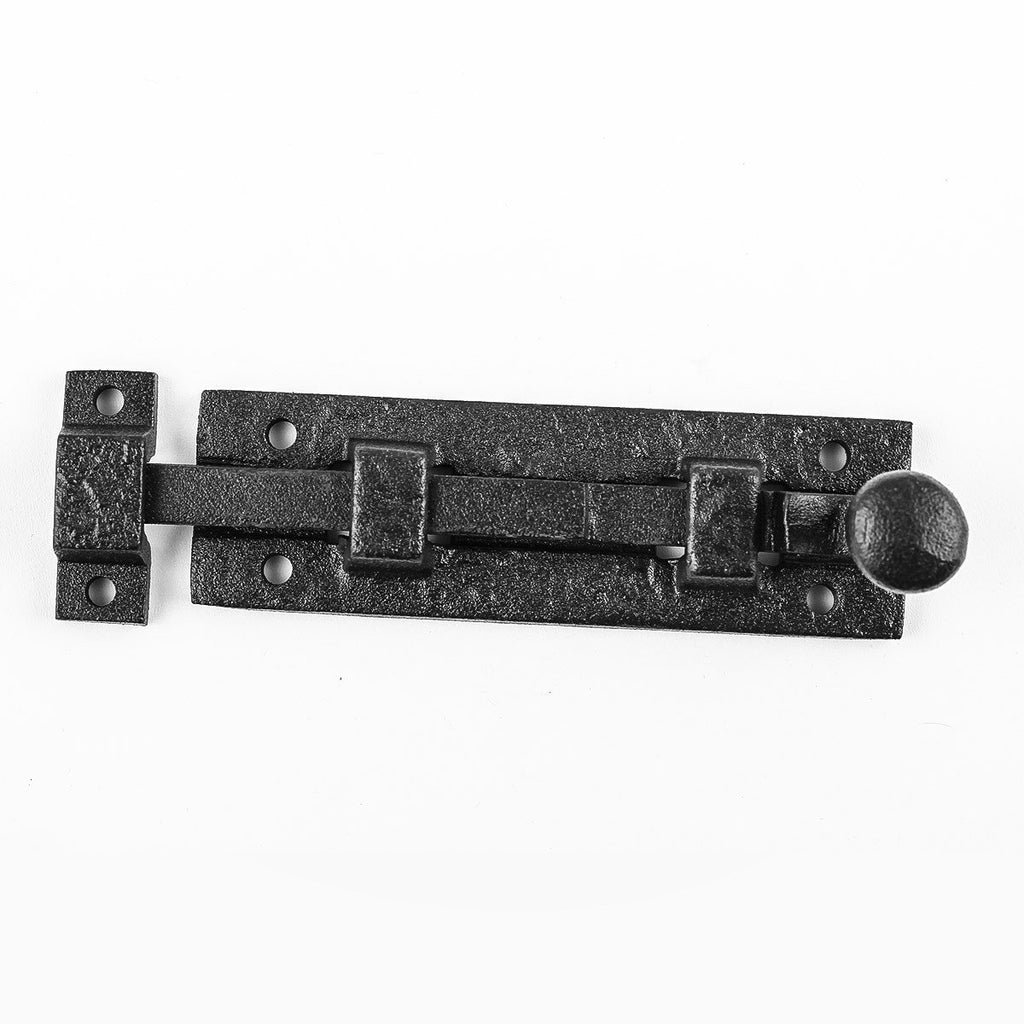 Renovators Supply Manufacturing Slide Bolt Latch 4 in. Black Wrought Iron Slide Bolt with Catch and Mounting Hardware Pack of 4
