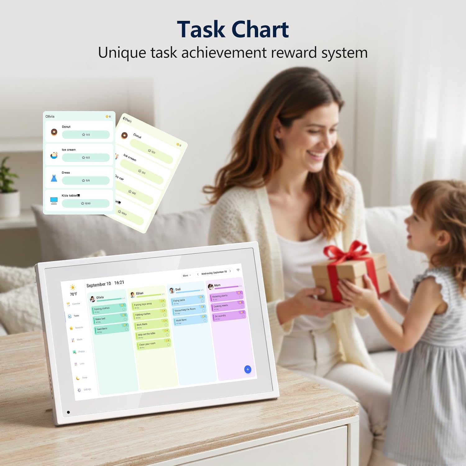Digital Calendar, 10.1 Inch Smart Electronic Desk Calendar & Chore Chart, Touchscreen Interactive Display for Family Schedules with Meal Planner & Picture Frame & Lists