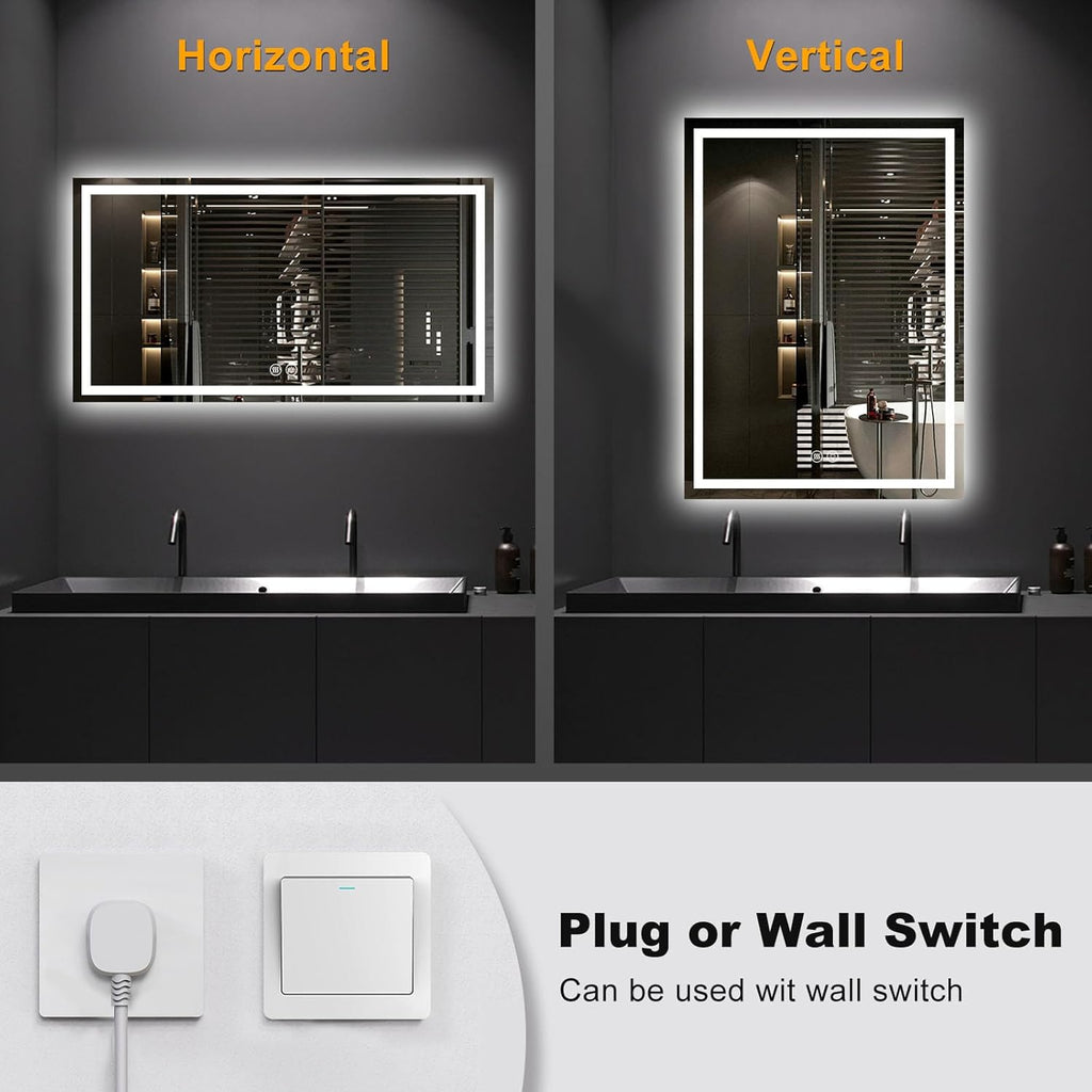 24"x32" LED Bathroom Mirror with Lights, Smart Lighted Bathroom Mirror for Wall, Anti-Fog Lighted Vanity Mirror with Memory, Shatterproof