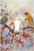 Birds Sitting on Flowers Tree Branch Light Switch Covers 1 Gang Single Toggle Wall Plate Decorative Switchcover Electrical Switchplate for Farmhouse Living Decor