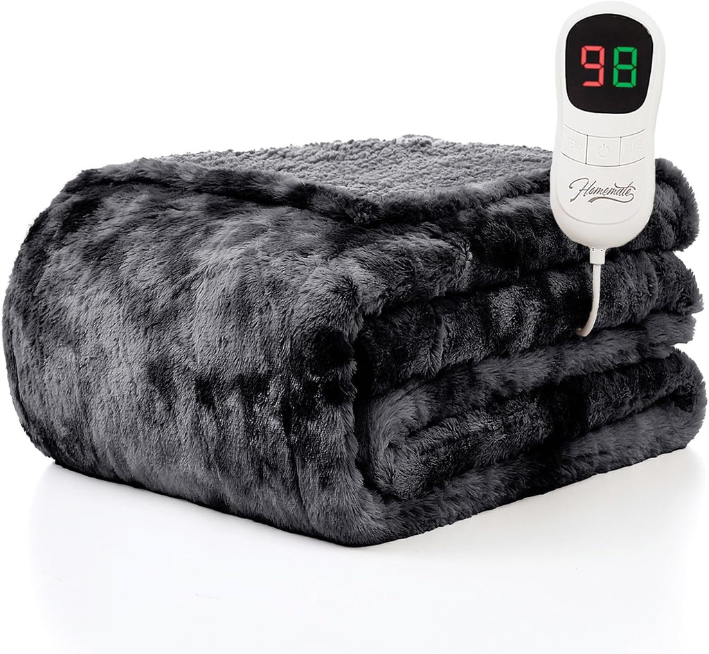Homemate Electric Heated Blanket Full Size - 72"x84" Heating Blanket Full Size 1/2/4/6/8 Hours Auto-Off 10 Heat Level Over-Heat Protection Luxury Faux Fur Sherpa ETL Certification