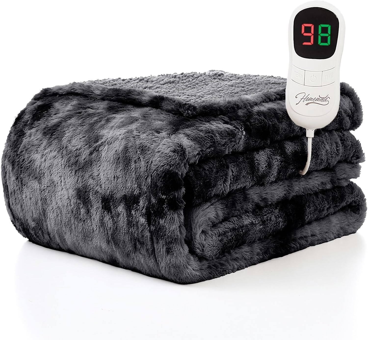Homemate Electric Heated Blanket Twin Size - 62"x84" Heating Blanket Twin Size 1/2/4/6/8 Hours Auto-Off 10 Heat Level Over-Heat Protection Luxury Faux Fur Sherpa ETL Certification