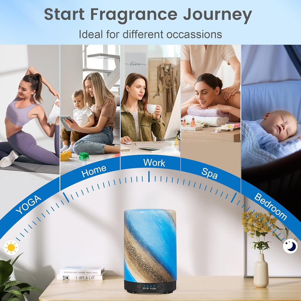 Essential Oil Diffuser, 120 ml Glass Aromatherapy Diffuser with 7 Color Lights, Auto Shut-Off and 4 Timer Settings, Ultrasonic Cool Mist Diffuser for Home Room Office (Galaxy Mist)