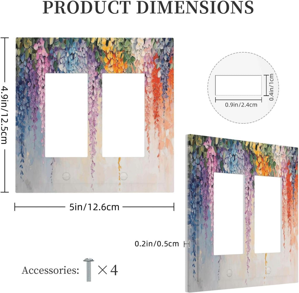 Colorful Wildflower Wisteria Cascade Floral Flower Decorative Outlet Covers 2 Gang Double GFCI Rocker Electrical Wall Panels Light Switch Cover Plate for Bedroom Living Room Decor