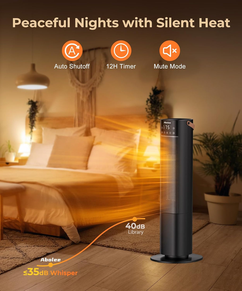 Space Heaters Indoor Use, 26" 12ft/s Electric Heater with Remote, 1500W Electric Heaters with 75°Oscillation, 1-12H Timer, PTC Electric Heater for Large Room, Bedroom Home Office1