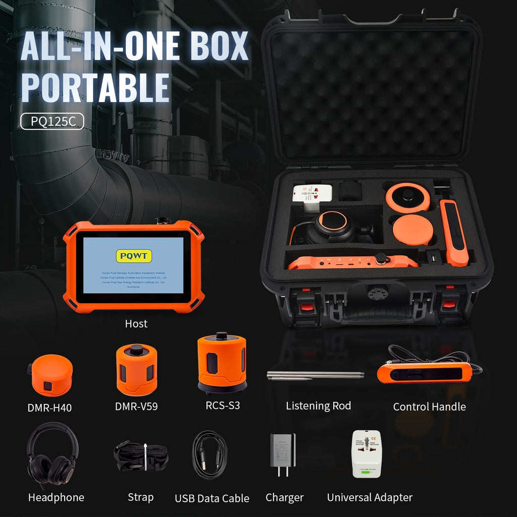 PQWT 125C Water Leak Detector, Indoor & Outdoor Underground Water Pipe Leak Detection Measurement Depth 9.84ft/3m