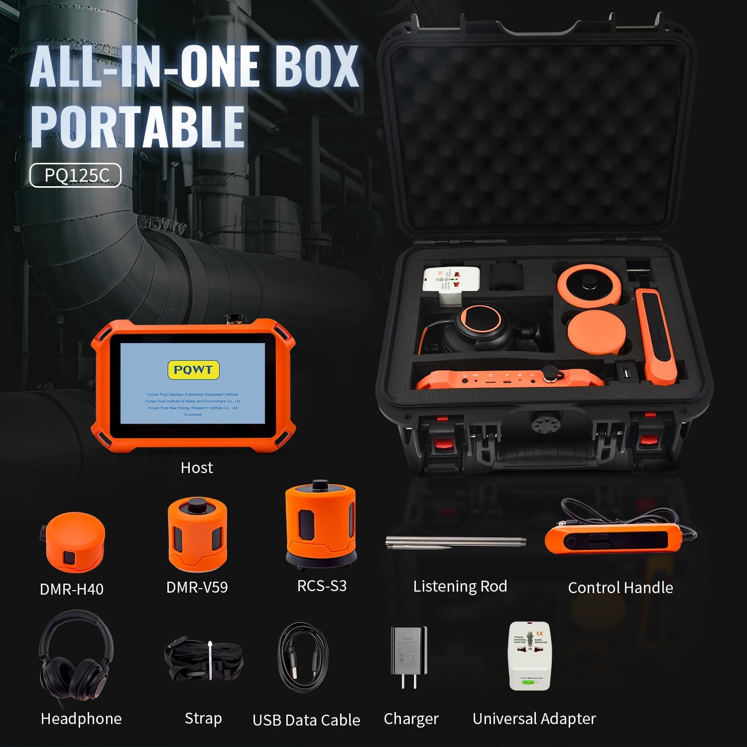 PQWT 125C Water Leak Detector, Indoor & Outdoor Underground Water Pipe Leak Detection Measurement Depth 9.84ft/3m