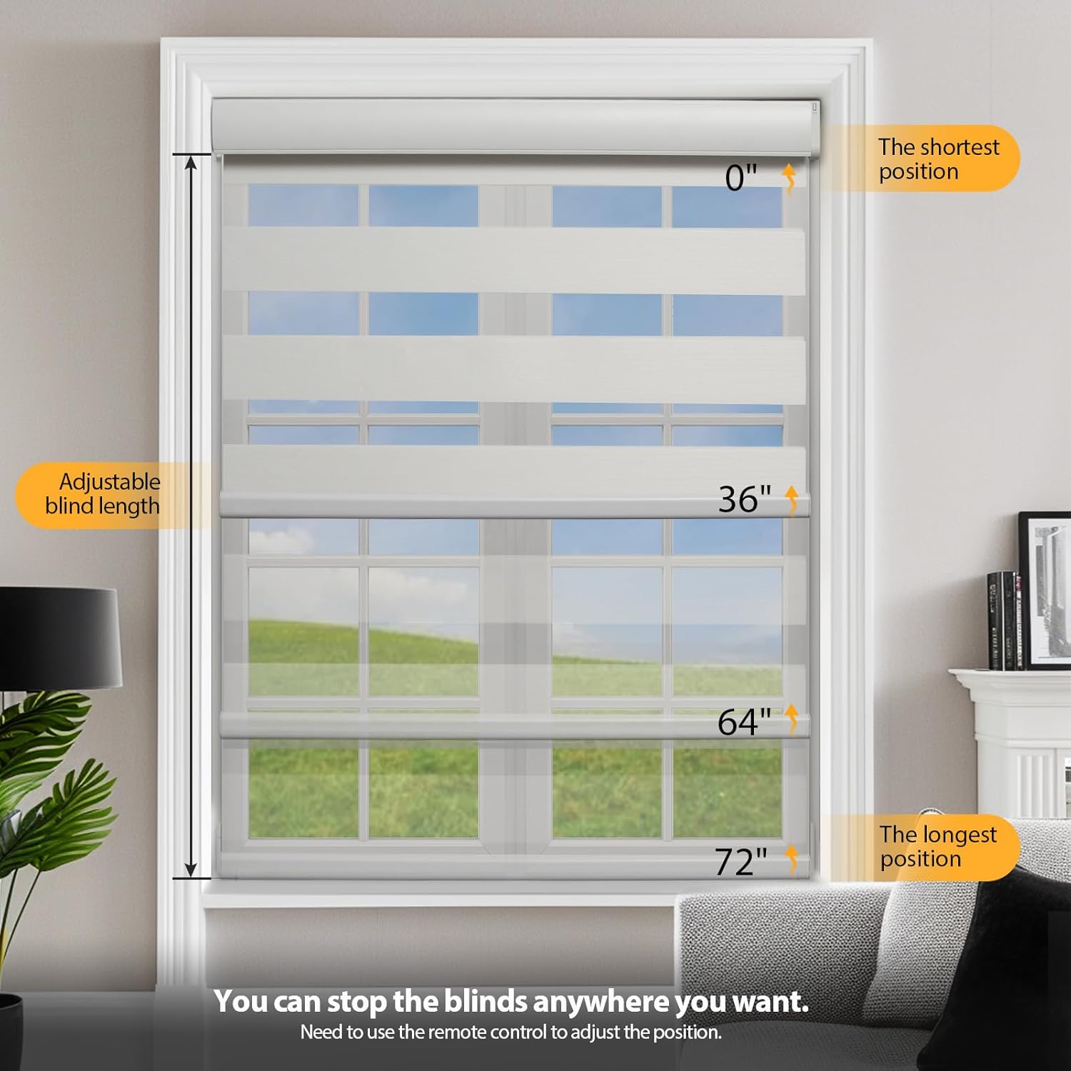 Motorized Blinds with Remote, Cordless Automatic Zebra Shades, Smart Blind for Windows, White, 23 x 72