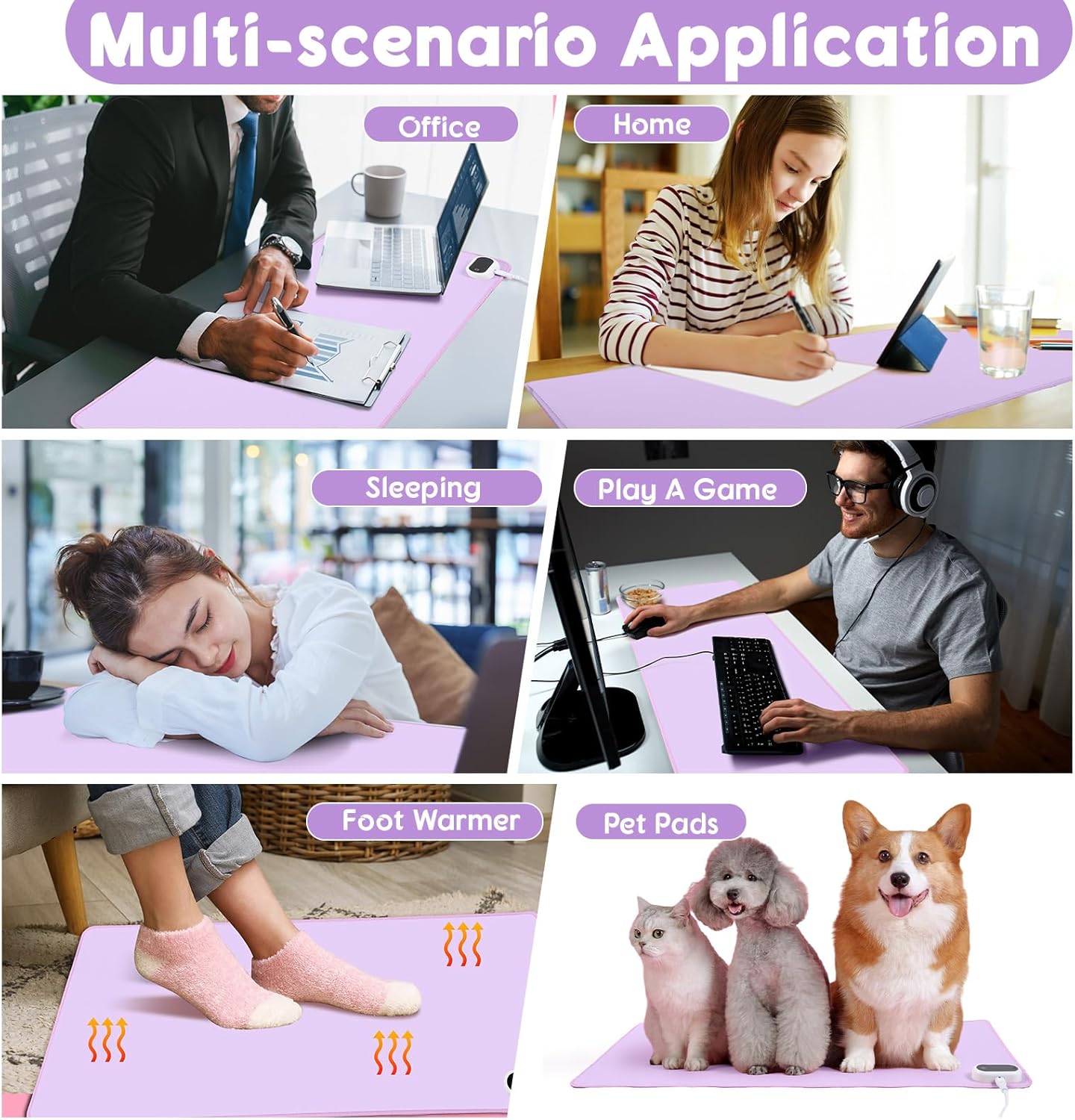 Konohan Heated Large Desk Mat PU Leather Warm Mouse Pad with 5 Heating Level & 4 Hour Auto Shut-Off Heating Keyboard Pad Warmer Gaming Mice Mat Only Supports 110v(Purple Color,23.6"x 14.2")