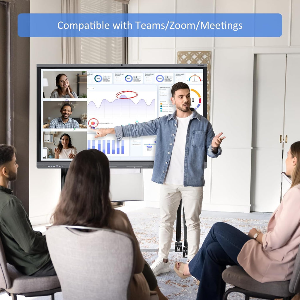 Shiarffe X5 Smart Board 4K Interactive Whiteboard EDLA-Certified All-in-One Touchscreen Digital Display Built-in 48MP Camera Mics and Speaker for Classrom Hybrid Work