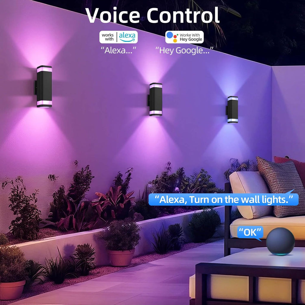 SHIMR Smart RGB Outdoor Wall Light, WiFi App Control Color Changing Up Down Exterior Sconce with Dusk to Dawn Sensor, Waterproof LED Wall Mount Light Fixture, Works with Alexa & Google, Black Finish