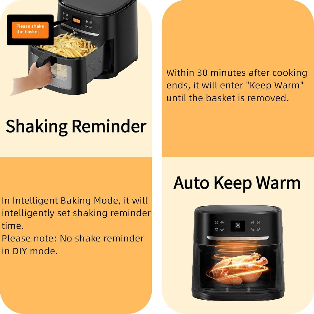 8.5QT Large Air Fryer, AI Intelligent Recognition Airfryer with Clear Window, Touch Controls with 12 AI Functions, Shake Reminder, Nonstick, Fit for Family, Black
