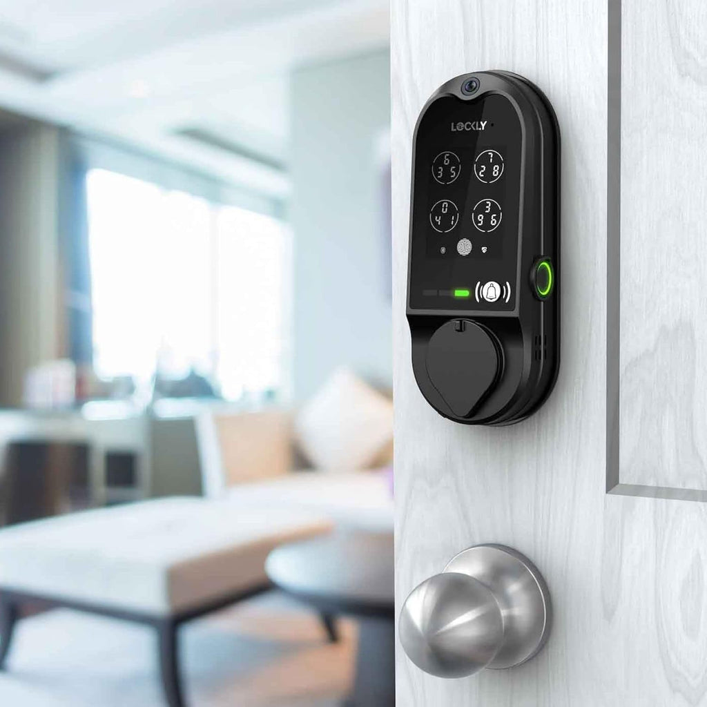 Lockly Vision Smart Lock, HD Video Doorbell Smart Locks for Front Door, Fingerprint Door Lock, Touchscreen Keypad, App Control, No Monthly Fee, Auto Lock - Matte Black