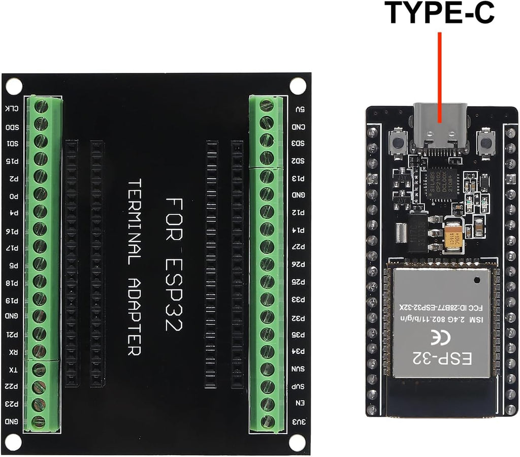 3 Set ESP32 Development Board Type C 38Pin Narrow Version WiFi + Bluetooth Microcontroller ESP-32 ESP-32S Board ESP-WROOM-32 with ESP32 Breakout Board GPIO 1 into 2 Terminal Screw Board